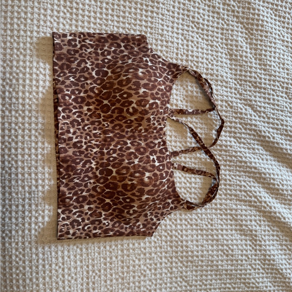 Aerie Brown and Tan Fitted Crop Tank Top
